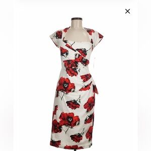 Stop Staring Floral Red and White Pinup Style Wiggle Dress